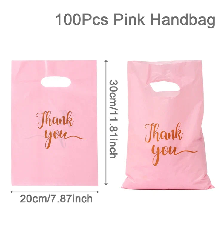 100pcs Thank You Bag Gift Plastic Shopping Bag Tote Bag 20*30cm Gitf Bag Birthday Wedding Party Favors Candy Cookie Wrappers