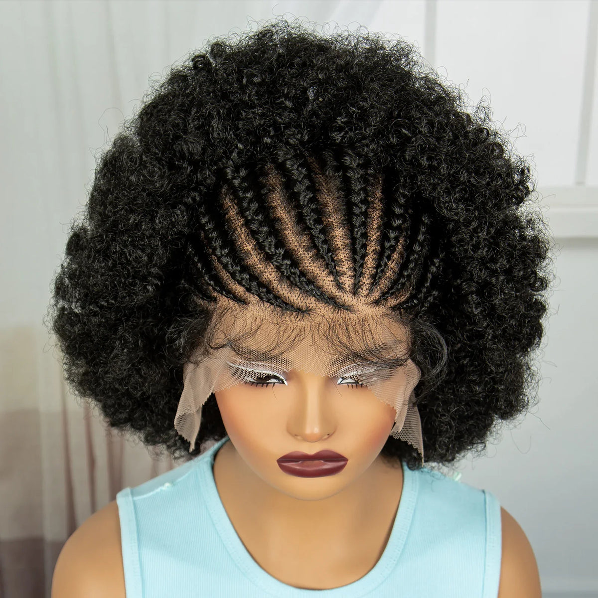 Short Natural Afro Kinky Curly Cornrow Braids Wig | Full Lace | Baby Hair