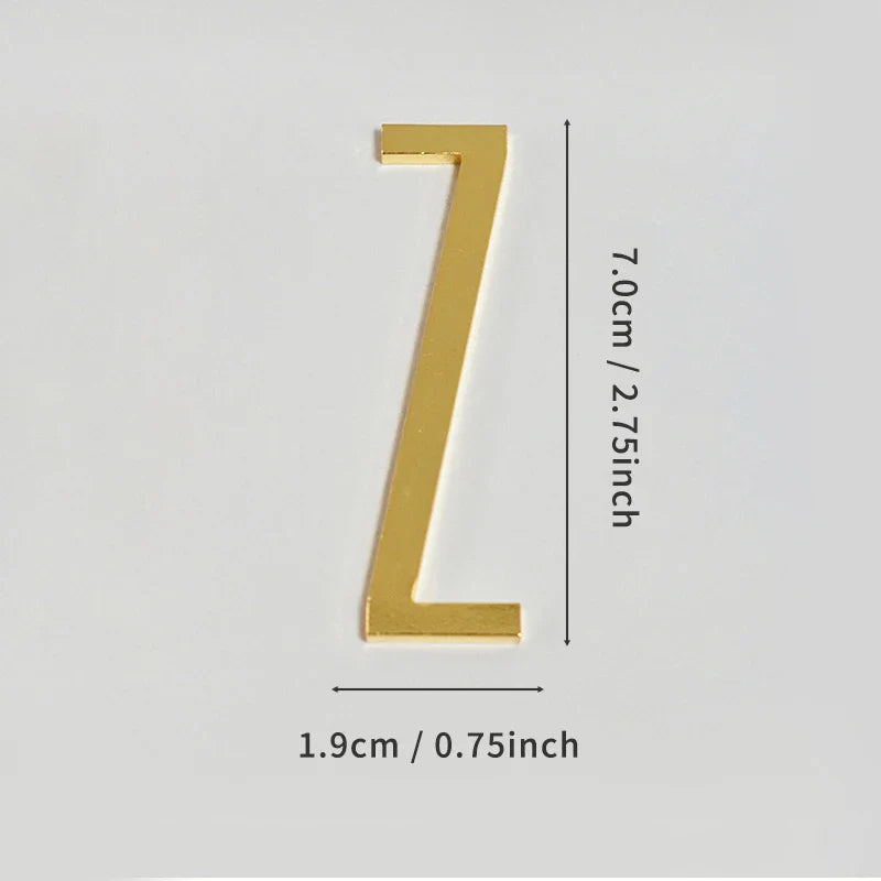 Golden Self Adhesive House Number Metal English Alphabet Letters for Apartment Room Door Plate Table Mailbox Number Stickers 7cm