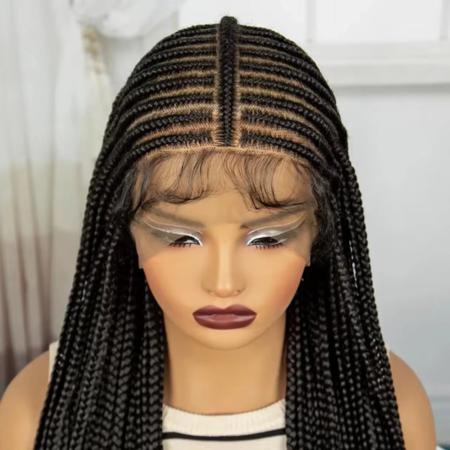 36" Natural Straight Cornrow Braids Wig | Lace Front | Baby Hair