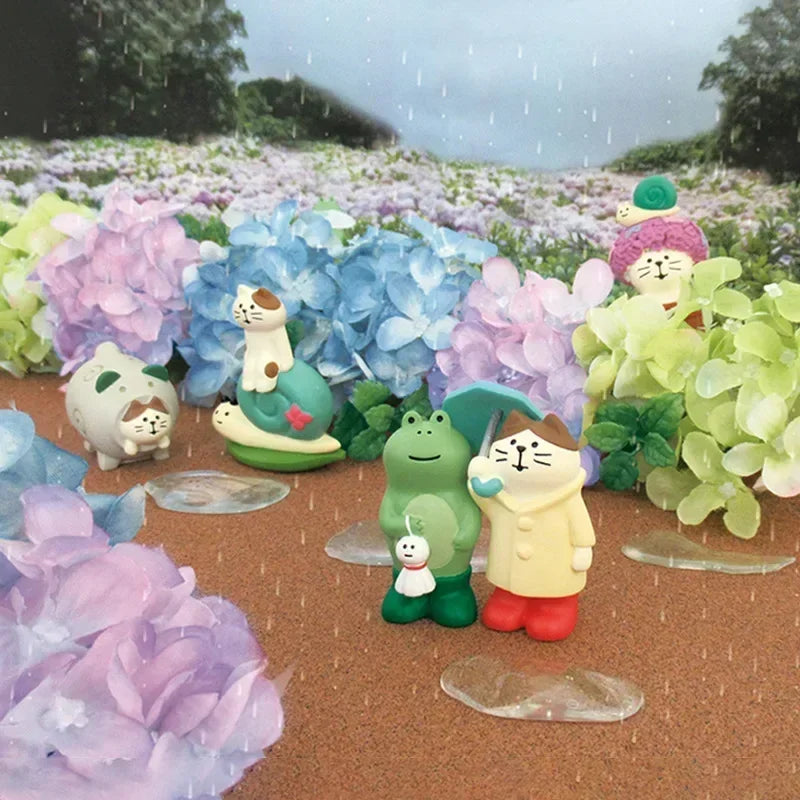 Cat Resin Decoration Crafts Rain Scene Frog Small for Desk Decoration Ornaments Craft Toys Collection Gifts Wholesales 2024 New