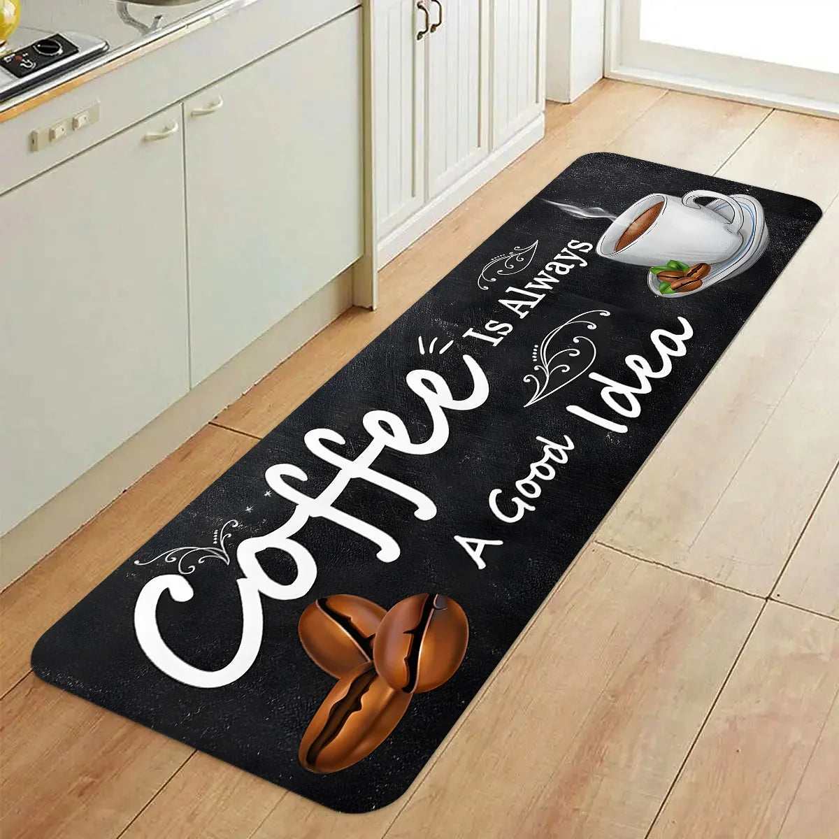 Coffee Time Quote Carpet Mat Rug Kitchen Floor Runner Home Decoration Living Room Dining Room Entrance Indoor Non Slip Design