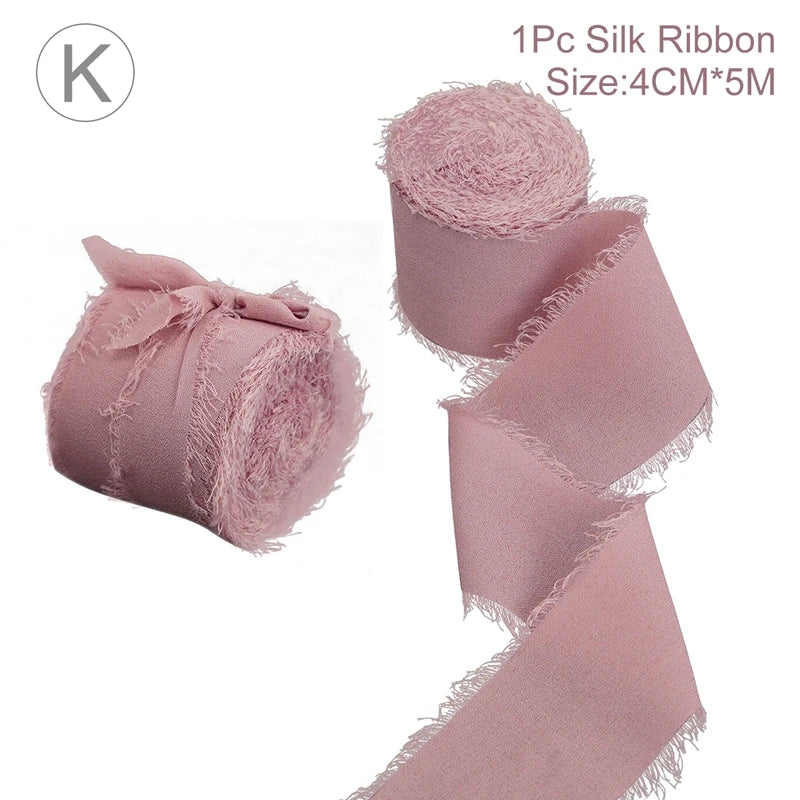 5M Handmade Frayed Edged Satin Chiffon Silk Ribbon For Wedding Invitation Wrapping Bouquets Birthday Party Decorations Gifts