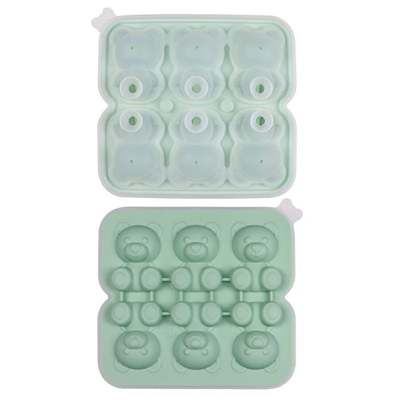 6 Grid 3D Little Teddy Bear Shape Ice Cube Silicone Mold Silian Little Bear Ice Block Mold Household Ice Cream Ice Box Ice Mold
