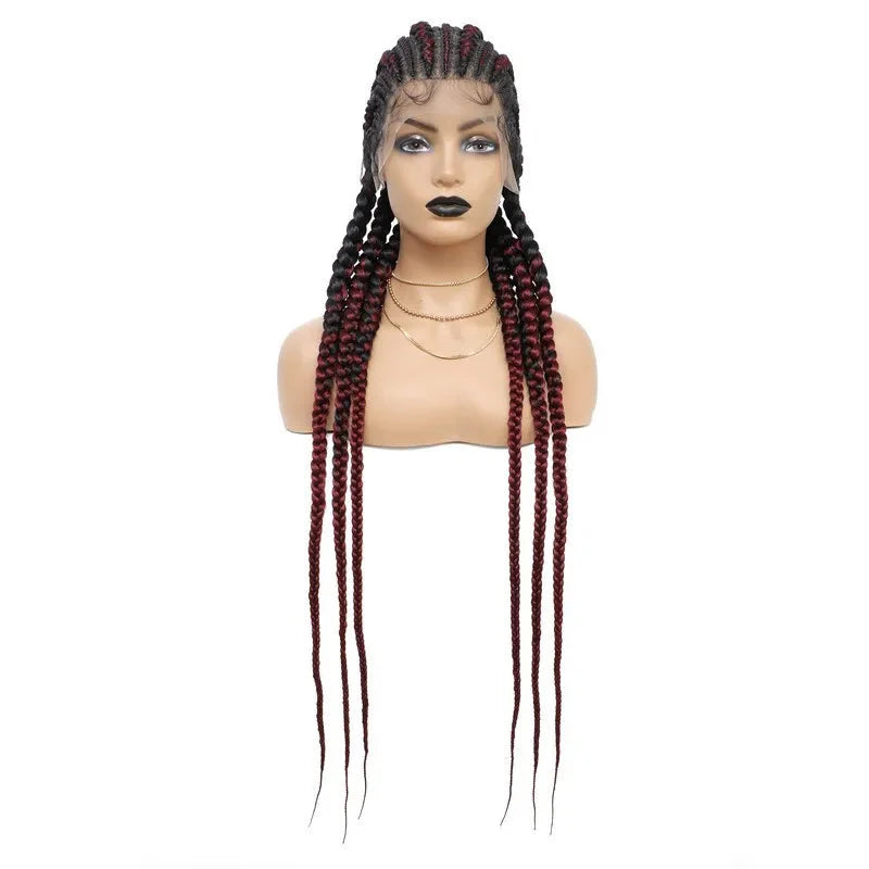 36" Jumbo Dutch Twins Cornrow Braided Lace Front Wig | Full Lace | Synthetic Crochet Hair | Black Women