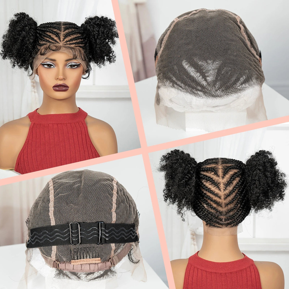 Cornrow Bantu Knot Braided Wig | Full Lace | Baby Hair | Synthetic Lace Front Braids | Cosplay