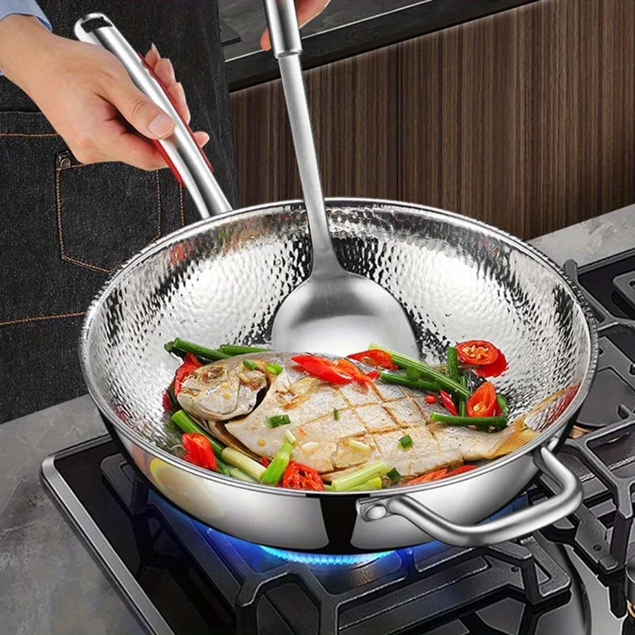 Stainless steel Round Bottom Wok Uncoated Non-stick Pan Can Be Used in Concave Induction Cooker, Household Stir-frying