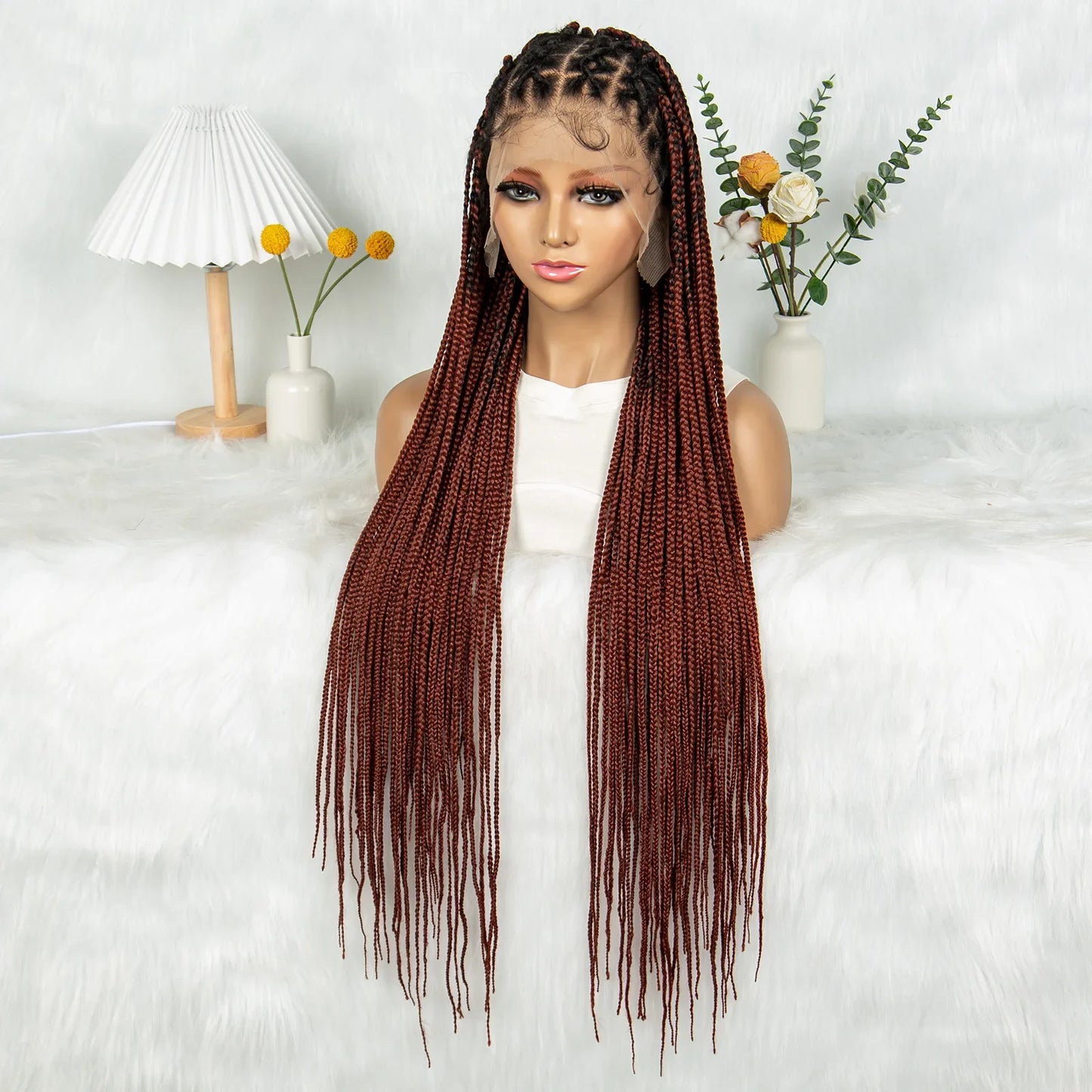 KIMA Box Braided Wig Synthetic Full Lace Braided Wig Cornrow Braids Wig With Baby Hair Transparent Lace Knotless Faux Locs Wig