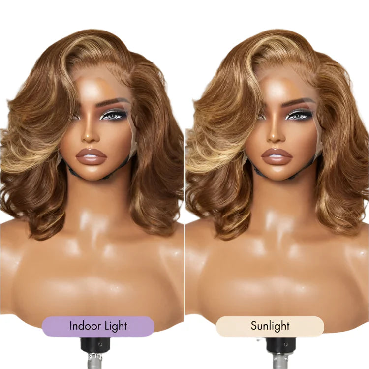 Honey Blonde Highlight Bob Wig | 13x4 Lace Frontal | Brazilian Remy Hair | Loose Body Wave | Glueless