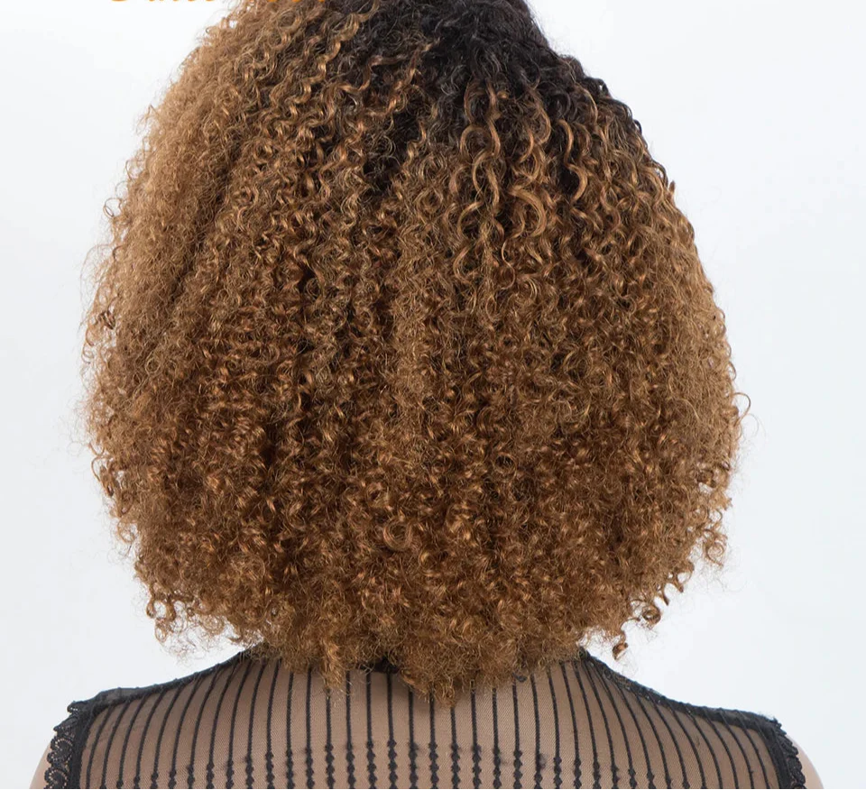 Ombre T1B/30 Afro Kinky Curly Lace Front Bob Wig | Pre-Plucked Transparent Lace Brazilian Deep Curly Human Hair