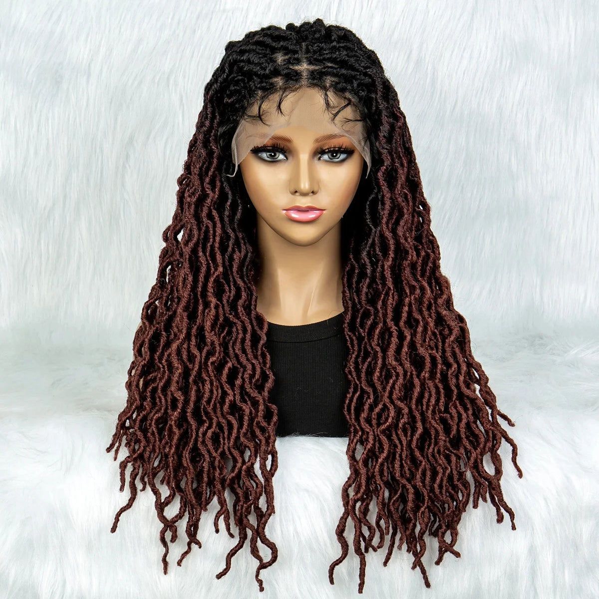 Knotless Box Braided Wig with Curly Ends & Baby Hair | Synthetic Lace Front Wig for Black Women