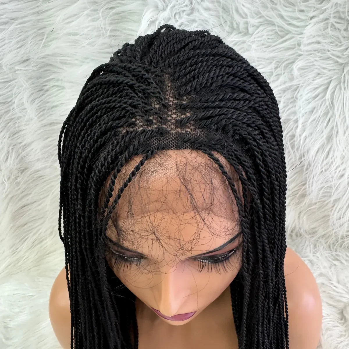 Knotless Box Braids Synthetic Lace Front Wig 28" | Straight | Heat Resistant | Kanekalon Hair | For Black Women
