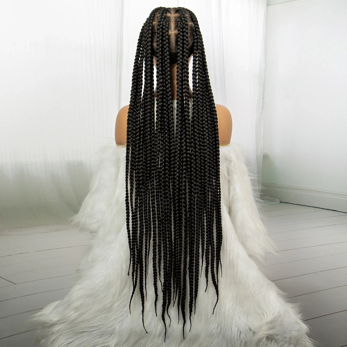 34" Knotless Box Braids Full Lace Wig | Transparent Lace | Long Black Synthetic Braids | Black Women