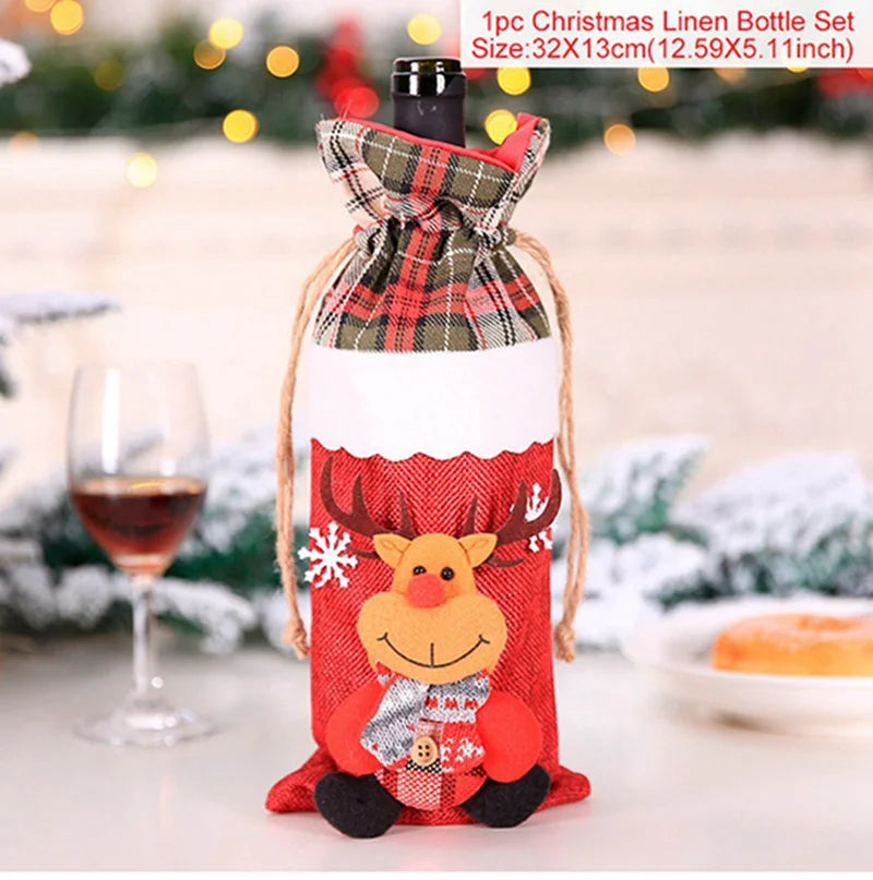 Christmas Wine Bottle Cover Merry Christmas Decorations For Home 2024 Christmas Ornament Xmas Navidad Natal Gifts New Year 2025