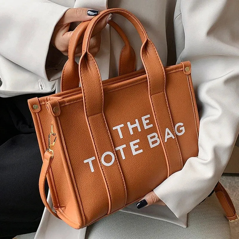 The Tote Bag for Women | Crossbody Female Handbag & New Solid Words Letter Leisure Large Bag (Luxury Fashion Designer PU Bag)