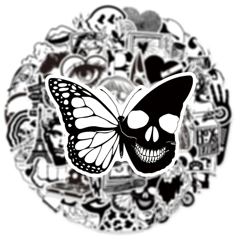 10/30/50pcs Cool Black and White Art Styling Graffiti Stickers Laptop Skateboard Motorcycle Phone Luggage Decoration Sticker Toy