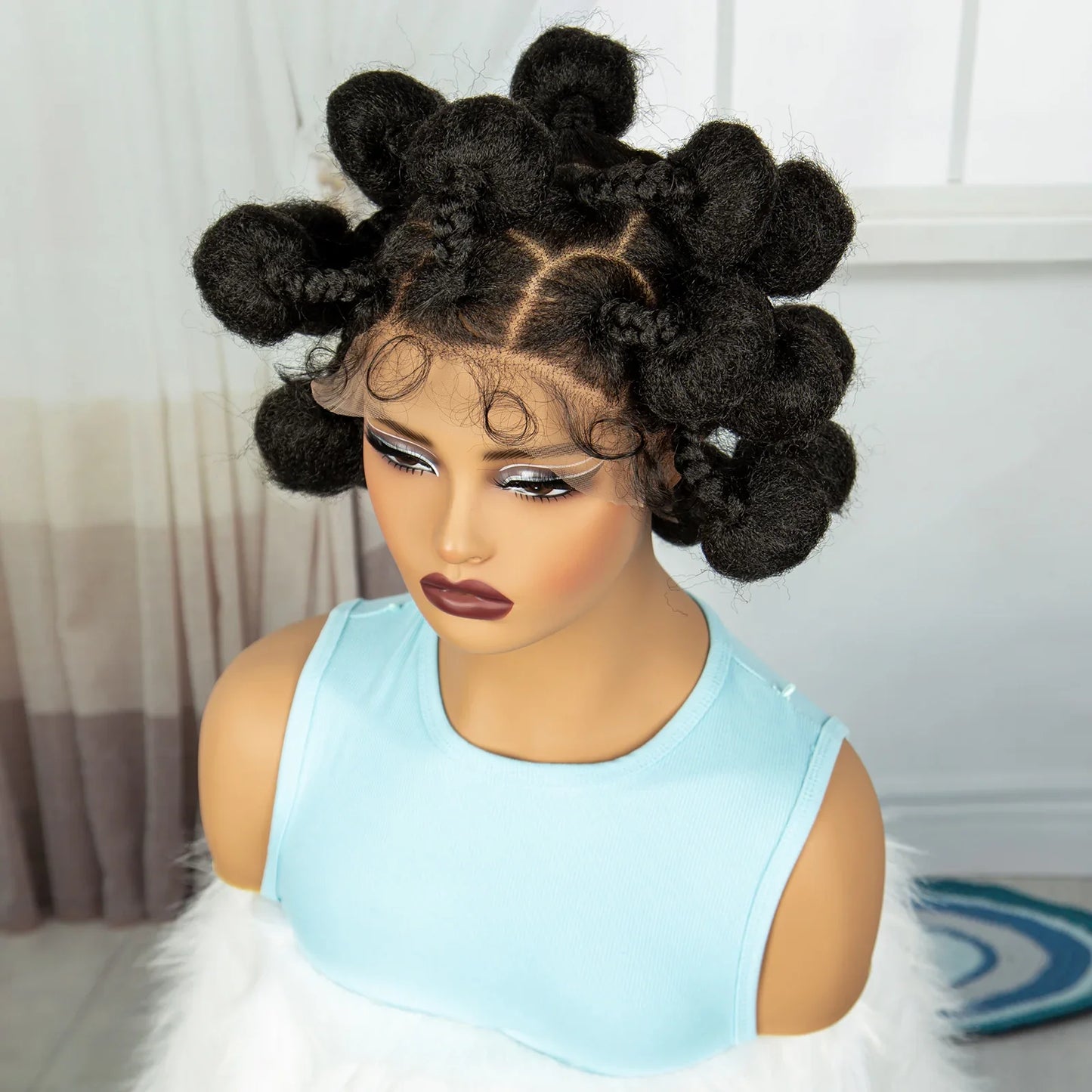 Handmade Bantu Knotless Braids Full Lace Wig | Short Synthetic Braided Wig with Baby Hair for Black Women