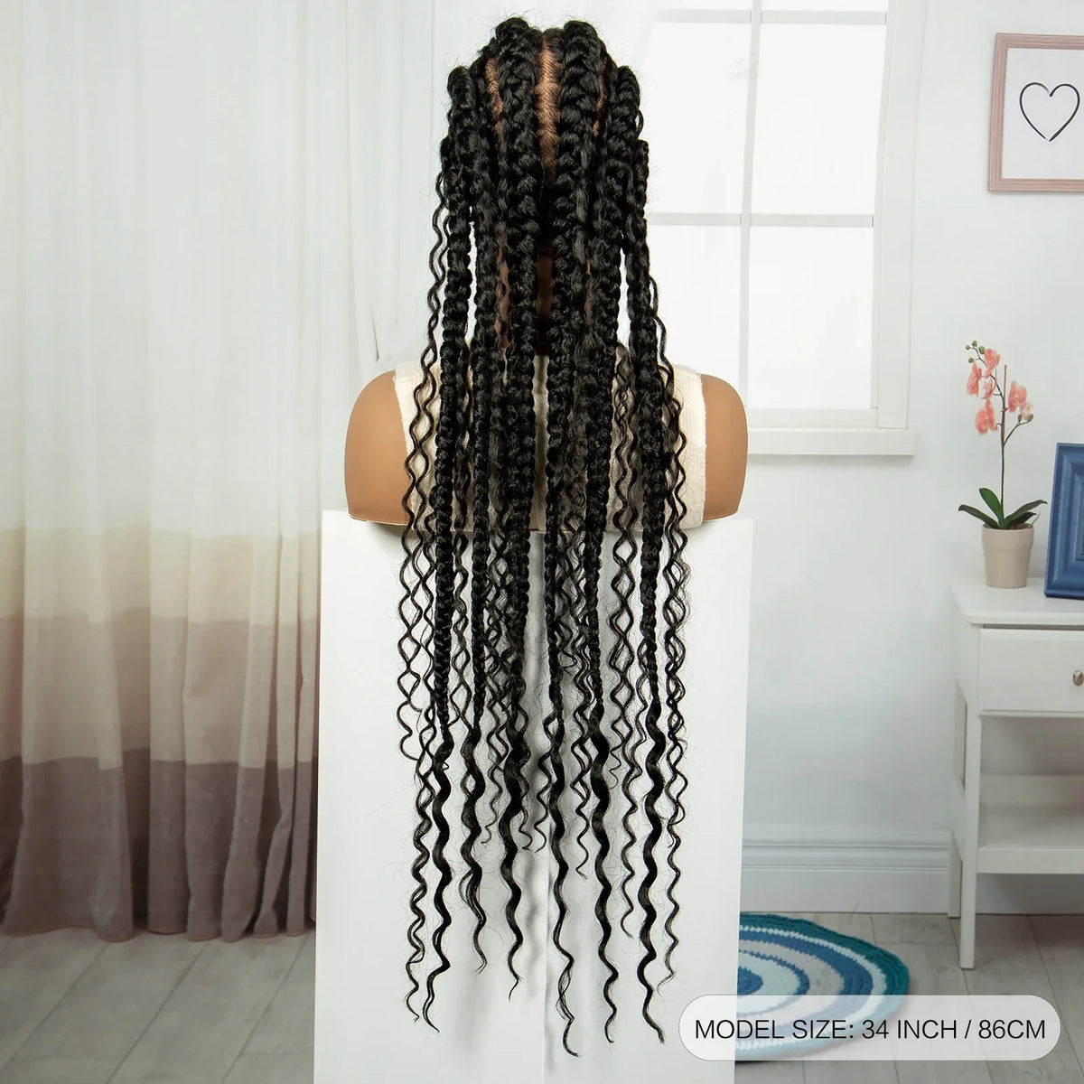 34" Cornrow & Twist Braids Wig with Curly Ends | Full Lace Frontal