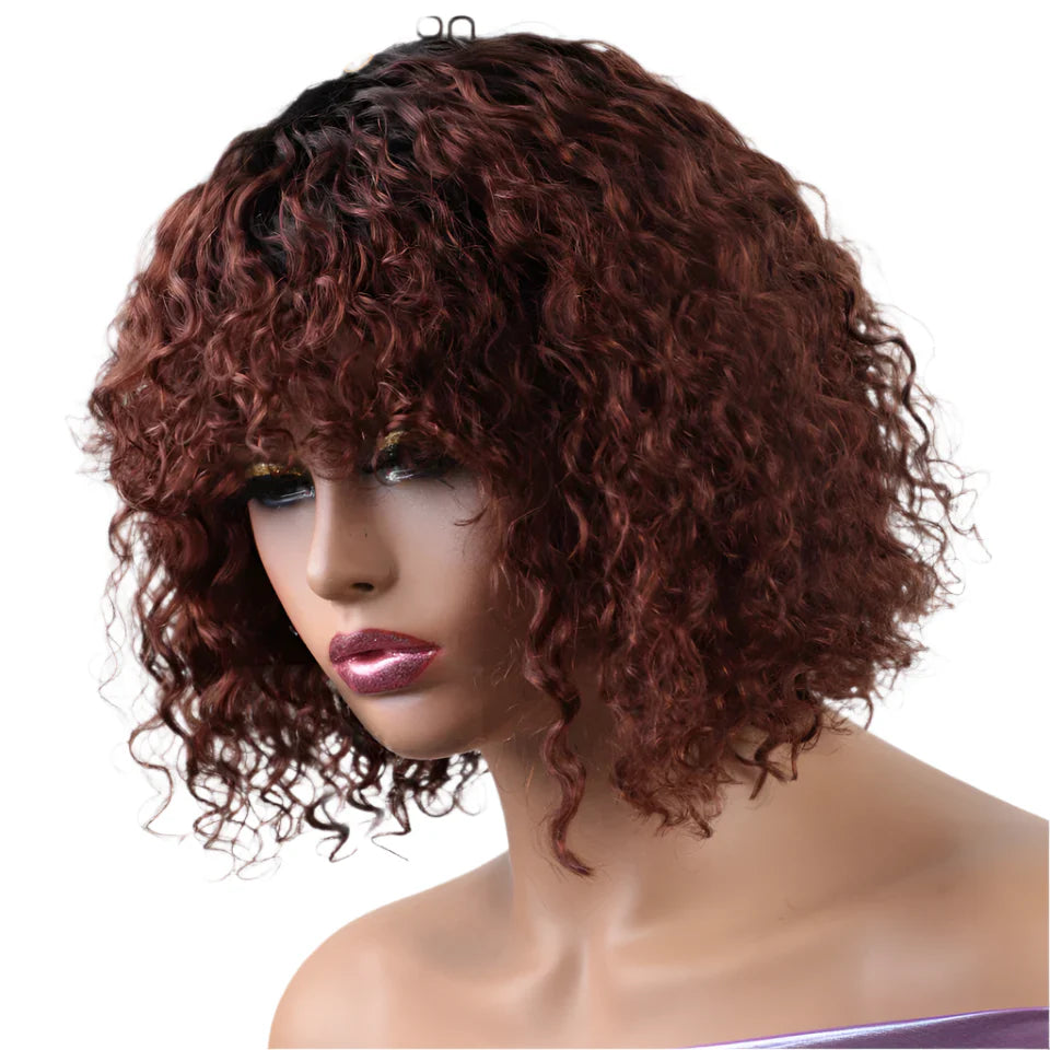 Rebecca Ombre Brown Curly Wig with Bangs | Loose Deep Wavy Brazilian Remy Human Hair