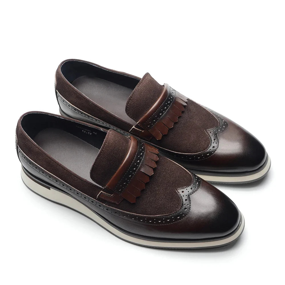 Many Colors Classy Men's Genuine Leather Tassel Loafers | Cow Suede Wingtip Brogue Casual Business Flats