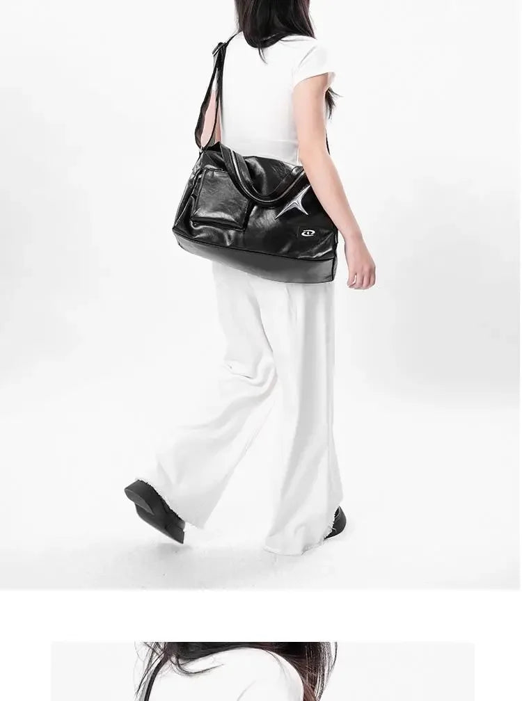 Silver Y2K Tote Bag for Women | Aesthetic Luxury Designer Large Capacity Shoulder Bag (Commuter PU Leather Shopper Handbag)