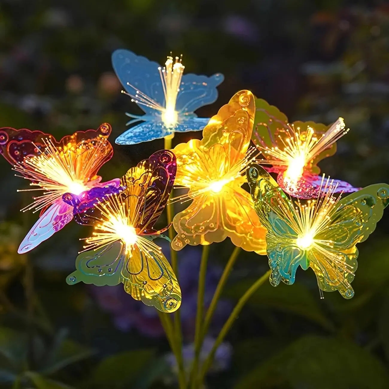 1PC 6-Head LED Solar Fiber Optic Butterfly Lights, 2 Modes Outdoor Idea Landscape Lighting For Garden,Pathways, Lawn, Patio,Yard