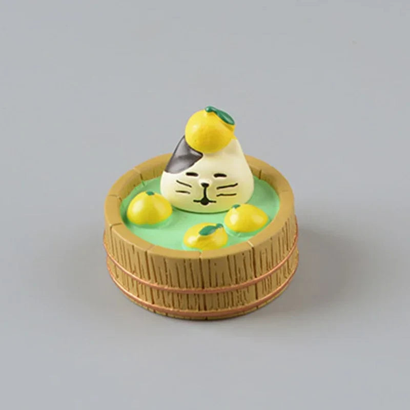 ZAKKA Cute Drinking Cat Figuines Shiba Inu Soak In The Bath Resin Model Pomelo Tree Fairy Garden Home Desktop Decoration gifts