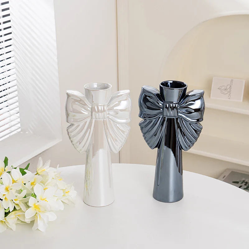 28cm Modern-Minimalist Bow Ceramic Vase, Perfect  Office  Living room decoration, Ideal  Hydroponic Plants & Home Decor