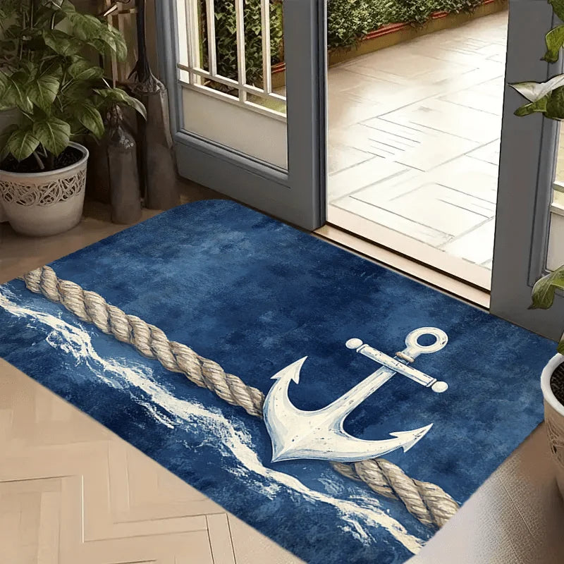 VIKAMA Cool Blue Carpet Nautical Symbol Doormat Welcome Mat Kitchen Rug Bathroom Mat Rug For Bedroom Carpet For Live Room Home D