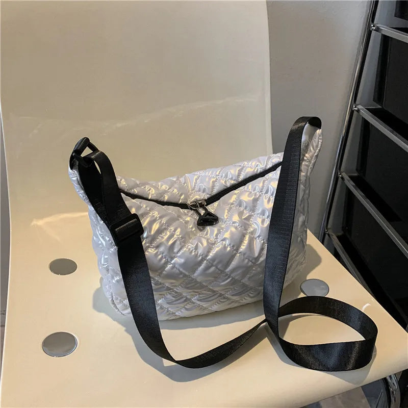 Fashion Nylon Padded Handbags Female | Large Capacity Top-Handle Bags & Solid Color Crossbody Bags (Winter Down Women Shoulder Bags)
