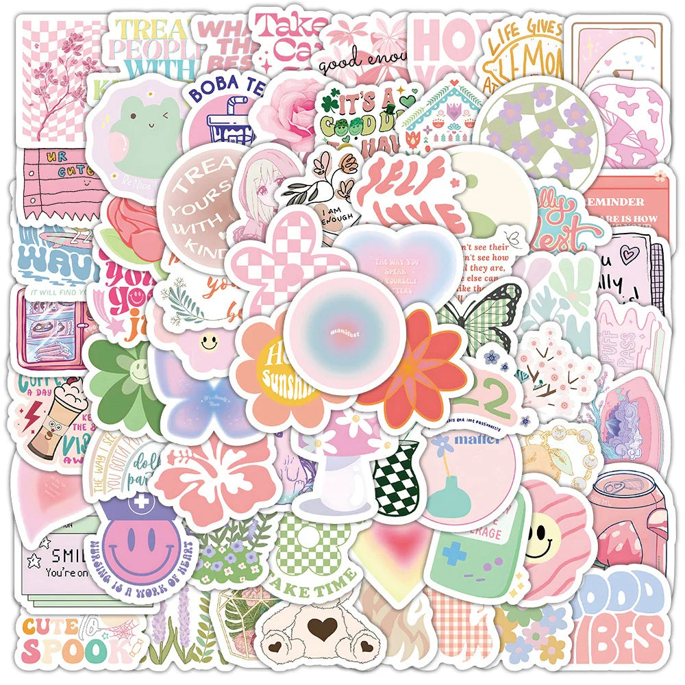 10/30/50/100pcs Cartoon Pink Danish Past Ins Graffiti Stickers Laptop Suitcase Phone Water Bottle Aesthetic Sticker Kids Toys