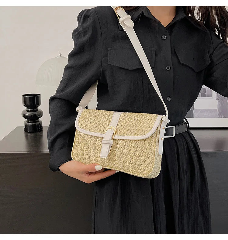Summer Straw Bag Women's New Fashion Small Square Bag | Foreign Style Braided Tote & Simple Single Shoulder Crossbody Bag