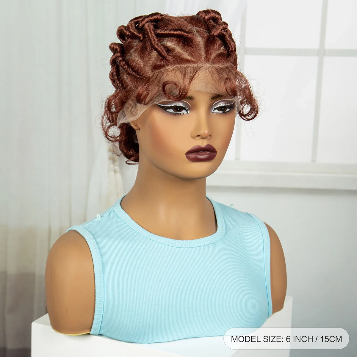 Burgundy Full Lace Synthetic Braided Wig | Knotless Box Braids & Bantu Knots | Lace Front Wig with Baby Hair for Black Women