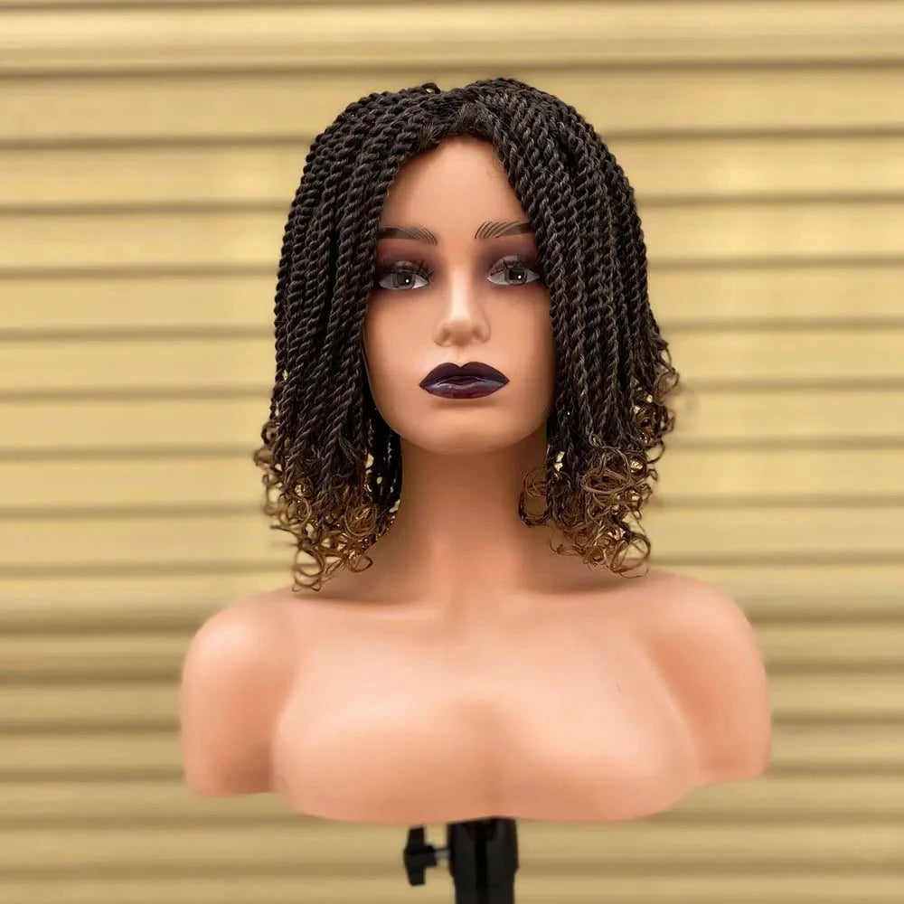 Short Ombre Bug Twist Braided Bob Wig | Crochet Hair | Synthetic African Braids | Black Women