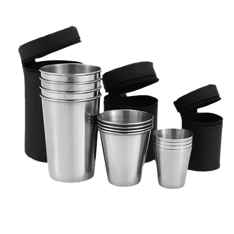 2025 4Pcs Outdoor Travel Stainless Steel Cups Mini Glasses for Whisky Wine with Case Portable Drinkware 30ml/70ml/170ml