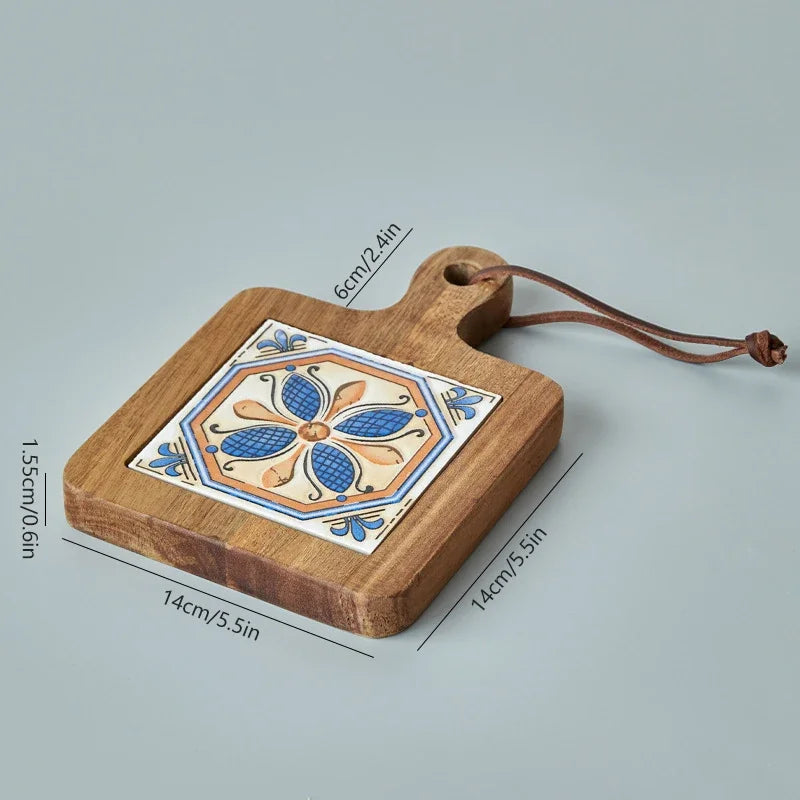 Home Creative Wood Tiles Pot Mat Anti-Scalding Plate Mat Drink Coasters Wooden Trivet Frame for Hot Tea Pots Non-slip Cup Mat