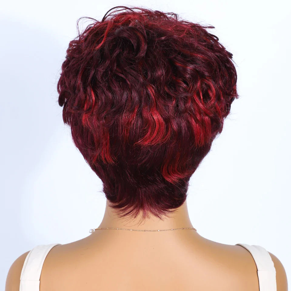 Pixie Short Cut Wavy Curly Human Hair Wig | Brazilian Remy Machine Made Wig for Women