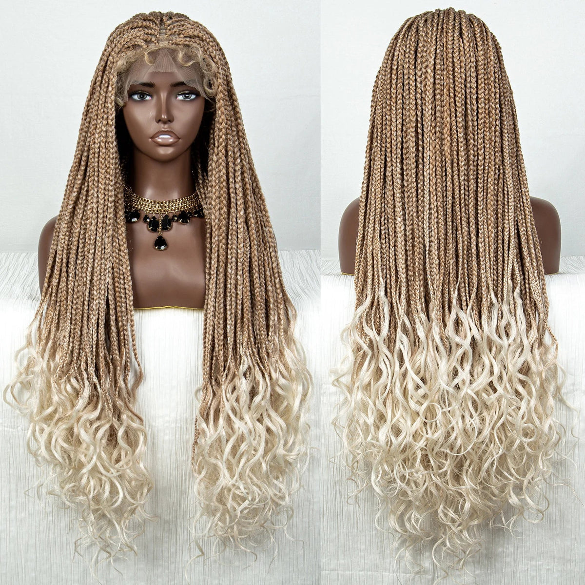 36" Pink & 613 Blonde Braided Wig | Water Wave Ends | Lace Front | Baby Hair