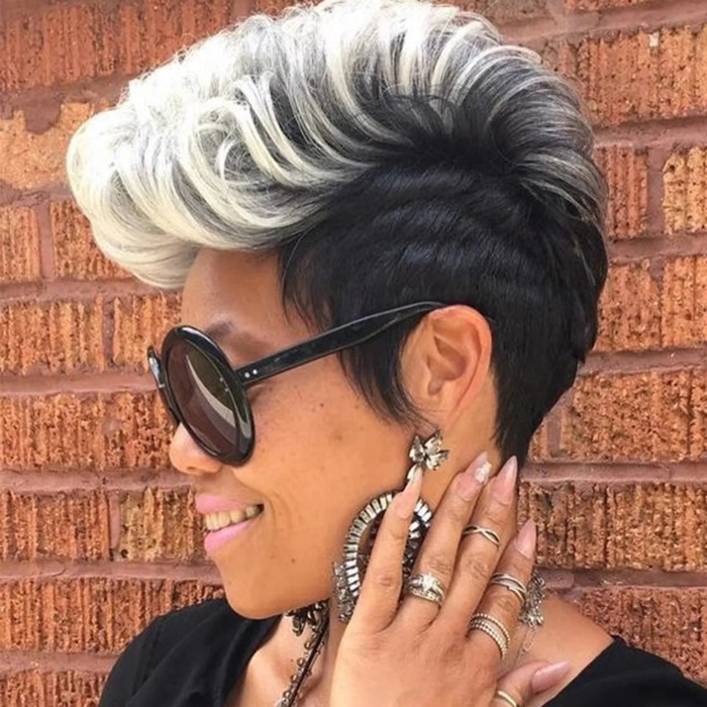 Short Brown Bob Wig with Bangs | Mixed Blonde Synthetic Natural Hair Wig for Women (Soft Mommy Hair, Daily Use)