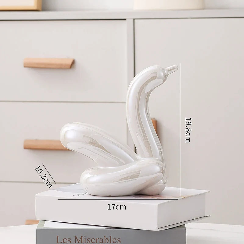 Nordic Ceramic Swan Sculpture Animal Decorative Figurine Home Decor Room Accessory Swans Decorative Item