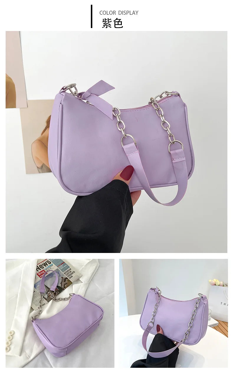 Shoulder Bags Women Underarm Chain Bag | PU Candy Colors Zipper Summer Simple Students Daily Casual Handbags