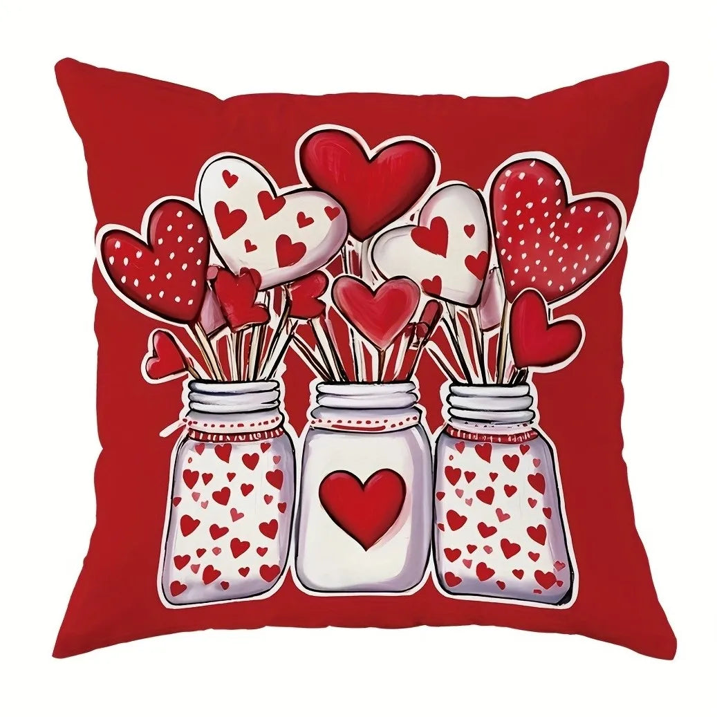 VIKAMA Red Heart Design, Decorative Pillow Cover For Valentine's Day And Weddings, Washable Pillowcase, For Sofas And Bedrooms
