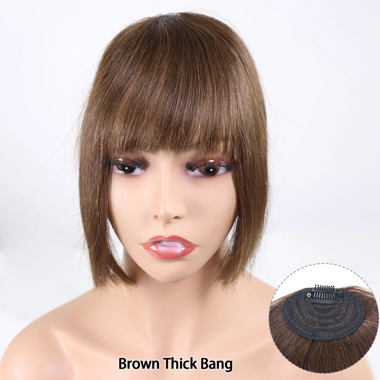 Wispy Clip In Bangs | Human Hair Fringe | Black & Brown Blunt Bangs