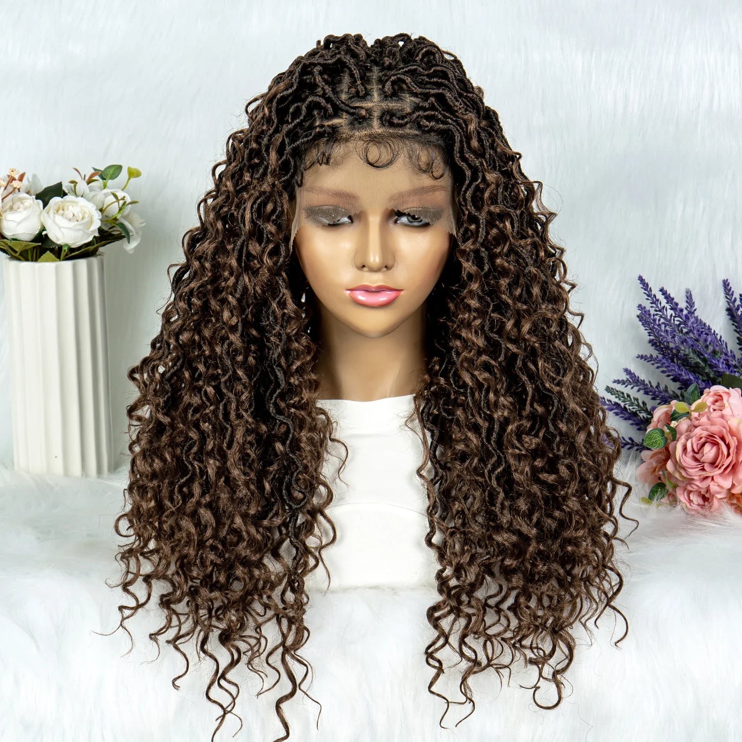 Lightweight Curly End Box Braids Wig | Lace Front Cornrows & Baby Hair