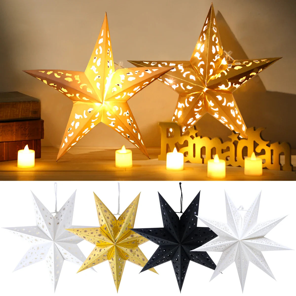 30-75cm Hollow Star Hanging Pendant Eid Mubarak Christmas Ramadan Decoration 2024 Islamic Muslim Party Decor Ramadan Kareem Gift