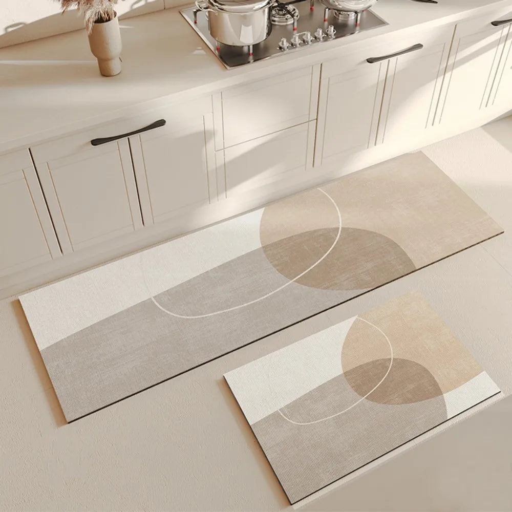 VIKAMA 2pc Light Beige Kitchen Floor Mats Set Of Two Water Absorbent Non Slip Scandinavian Ins Style Floor Mats Home Decoration