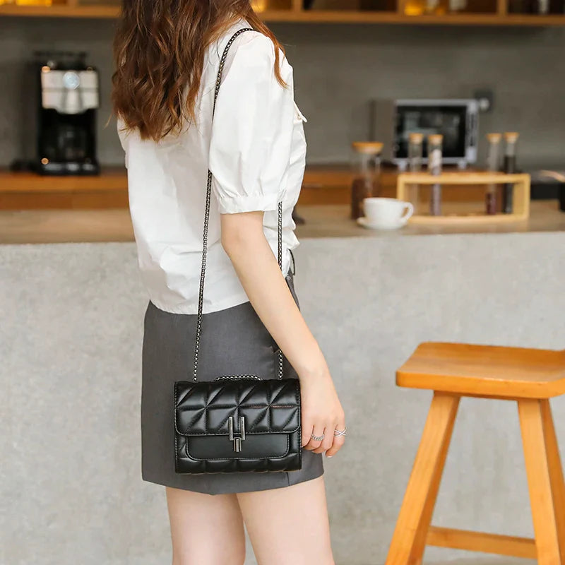 Lingge Chain Bag for Women | Single Shoulder & Crossbody Bag (Geometric Square, Casual Style, Soft PU Leather)