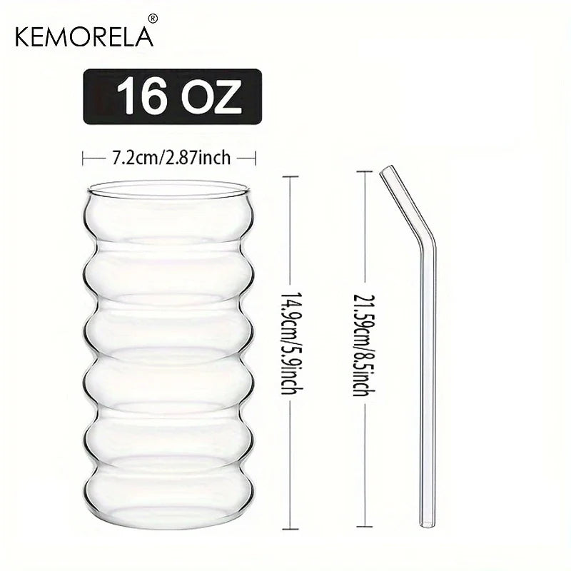 500ML 1/2/4PCS Wave Shape Beverage Glasses With Straws Vintage Glass Cups Ripple Drinking Glasses for Wine Champagne Cocktail