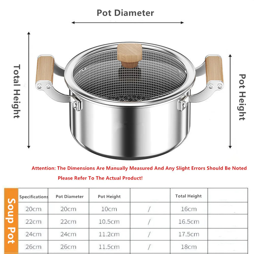 Stainless Steel Soup Pot Wok Honeycomb Non-stick Pot with lid Frying Pan Home Hot Pot Induction Cooker Gas Stove Universal Pan