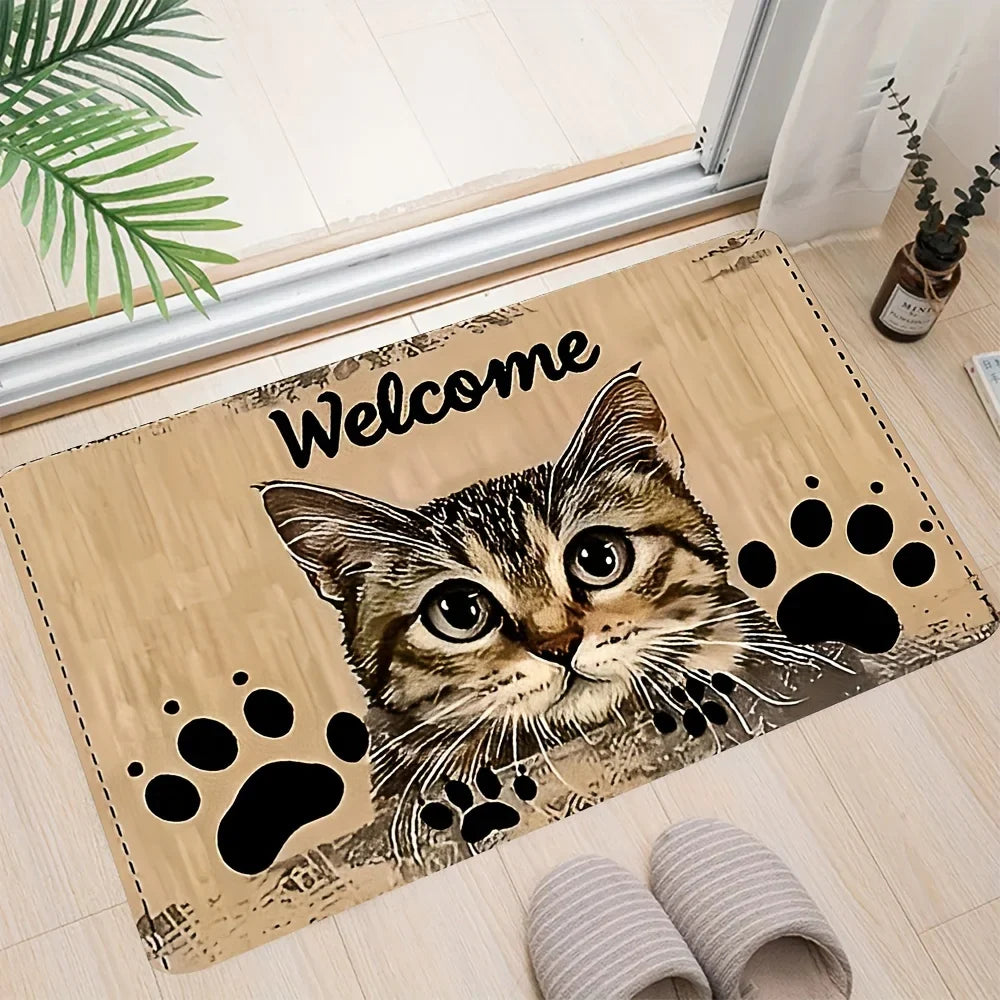 VIKAMA Cartoon Cute Cat Carpet Soft Doormat Welcome Mat Living Room Carpet Kitchen Rug Rug For Bedroom Outdoor Carpet Home Dec